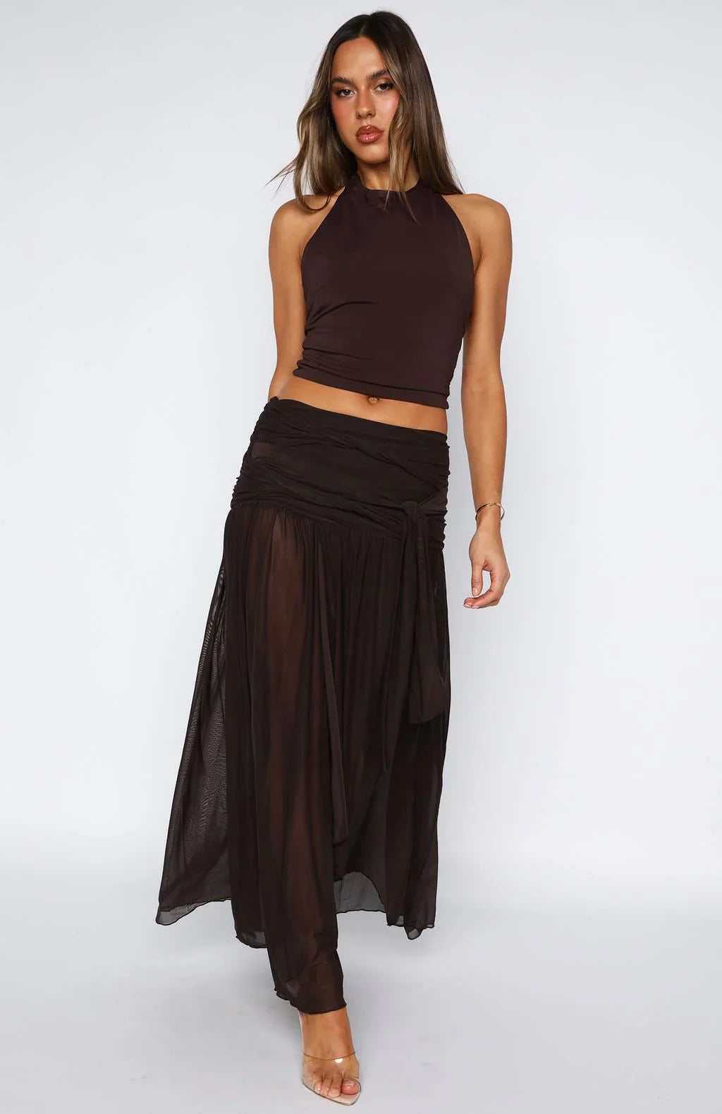 It's Showtime Maxi Skirt Chocolate