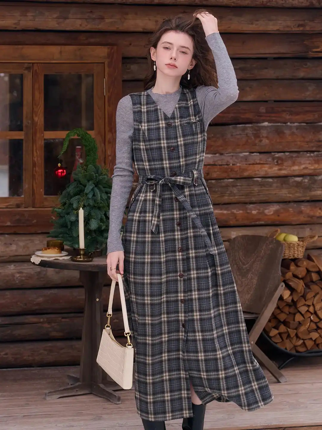 Azaria V-Neck Plaid Dress