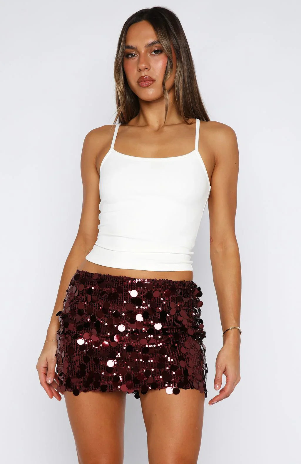 Disco Fever Mini Skirt Burgundy