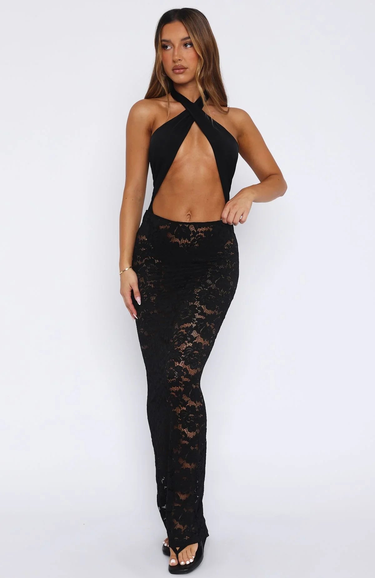 Take Time Lace Maxi Skirt Black