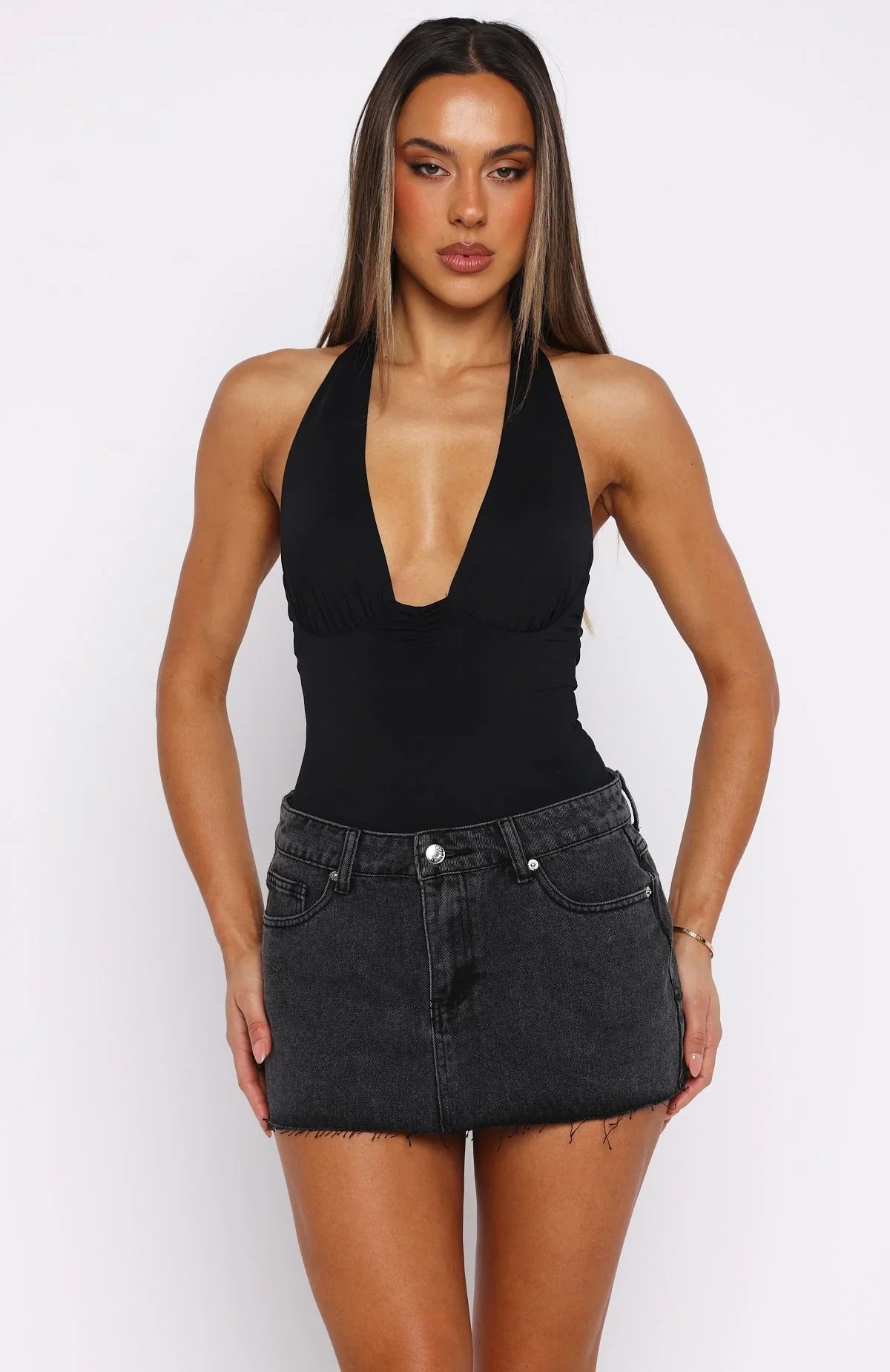 Broken Trust Denim Mini Skirt Black