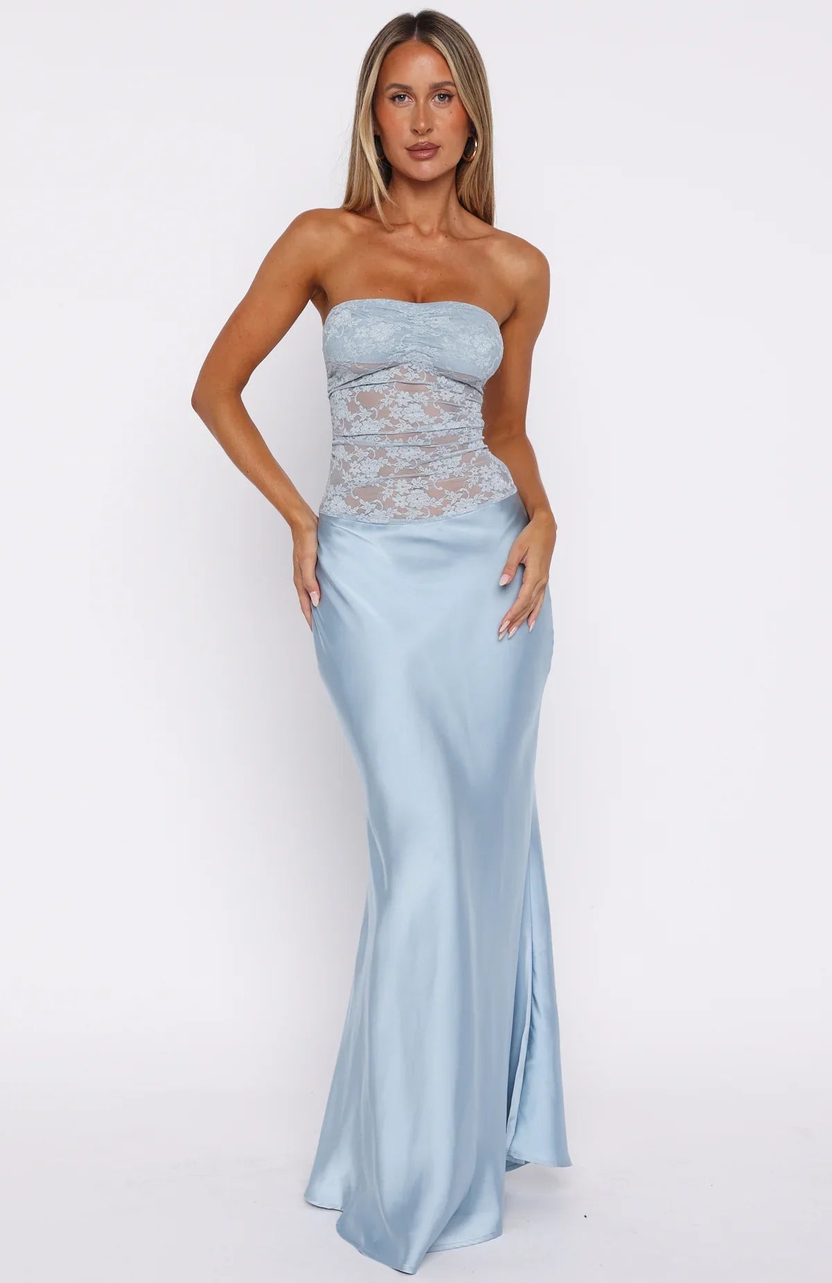 Fall In Love With You Strapless Maxi Dress Sky Blue